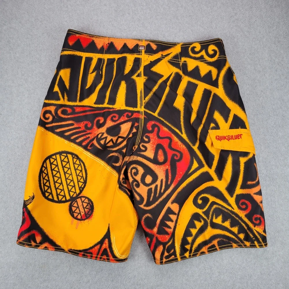 Quiksilver Board Shorts Mens 32 Orange Black Tribal Print Y2K A101762